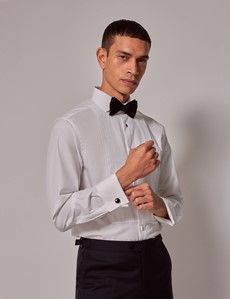White Pleat Front Extra Slim Fit Evening Shirt - Double Cuff-preview5