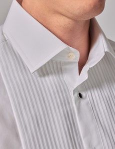 White Pleat Front Fitted Slim Fit Evening Shirt - Double Cuff-preview1
