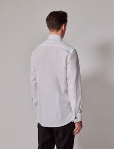 White Pleat Front Fitted Slim Fit Evening Shirt - Double Cuff-preview2