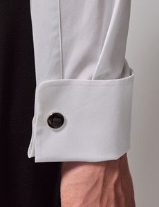 White Pleat Front Fitted Slim Fit Evening Shirt - Double Cuff-preview3