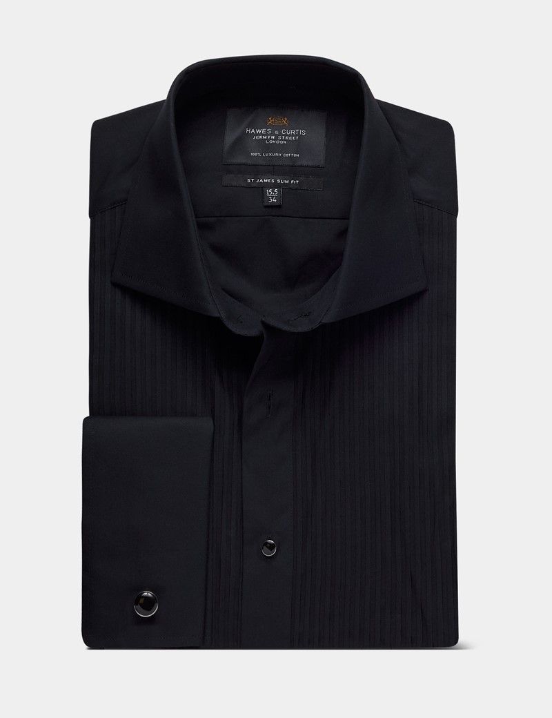 Slim Fit Black Pleat Front Evening Shirt