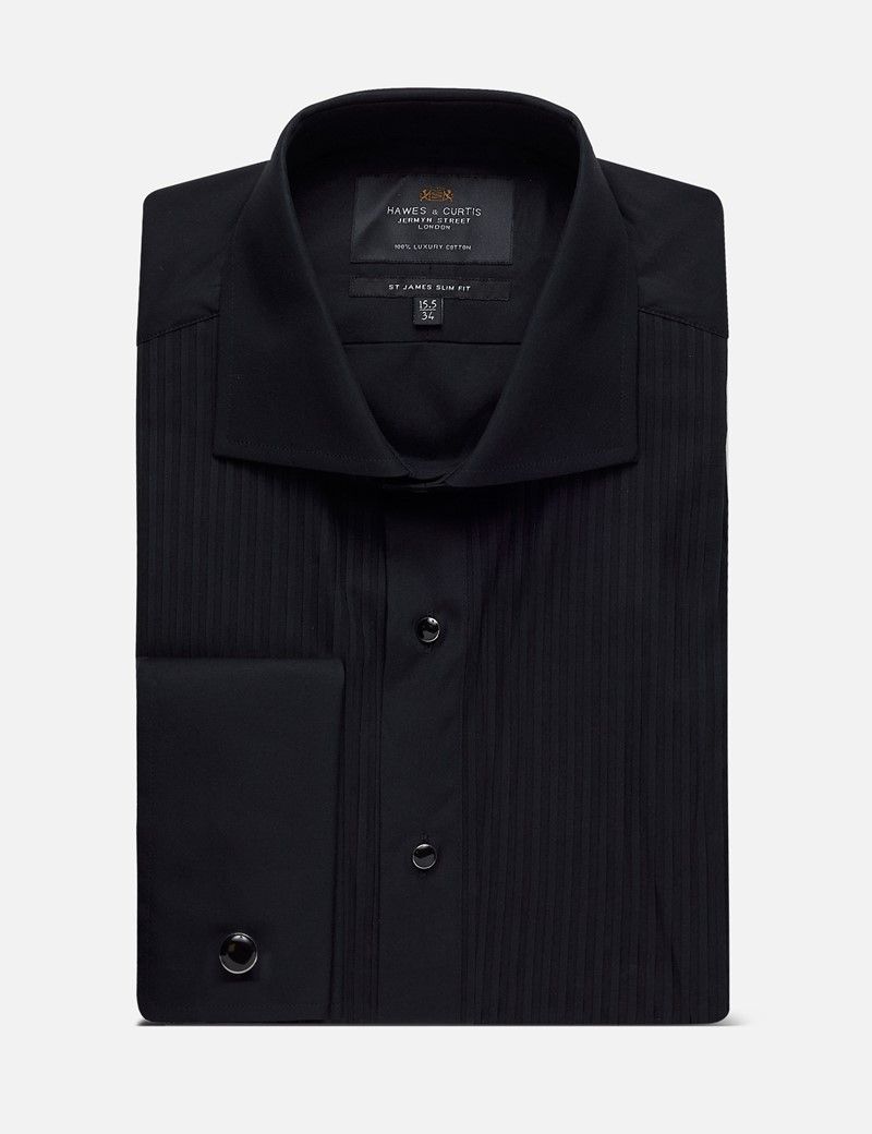 Slim Fit Black Pleat Front Evening Shirt-preview