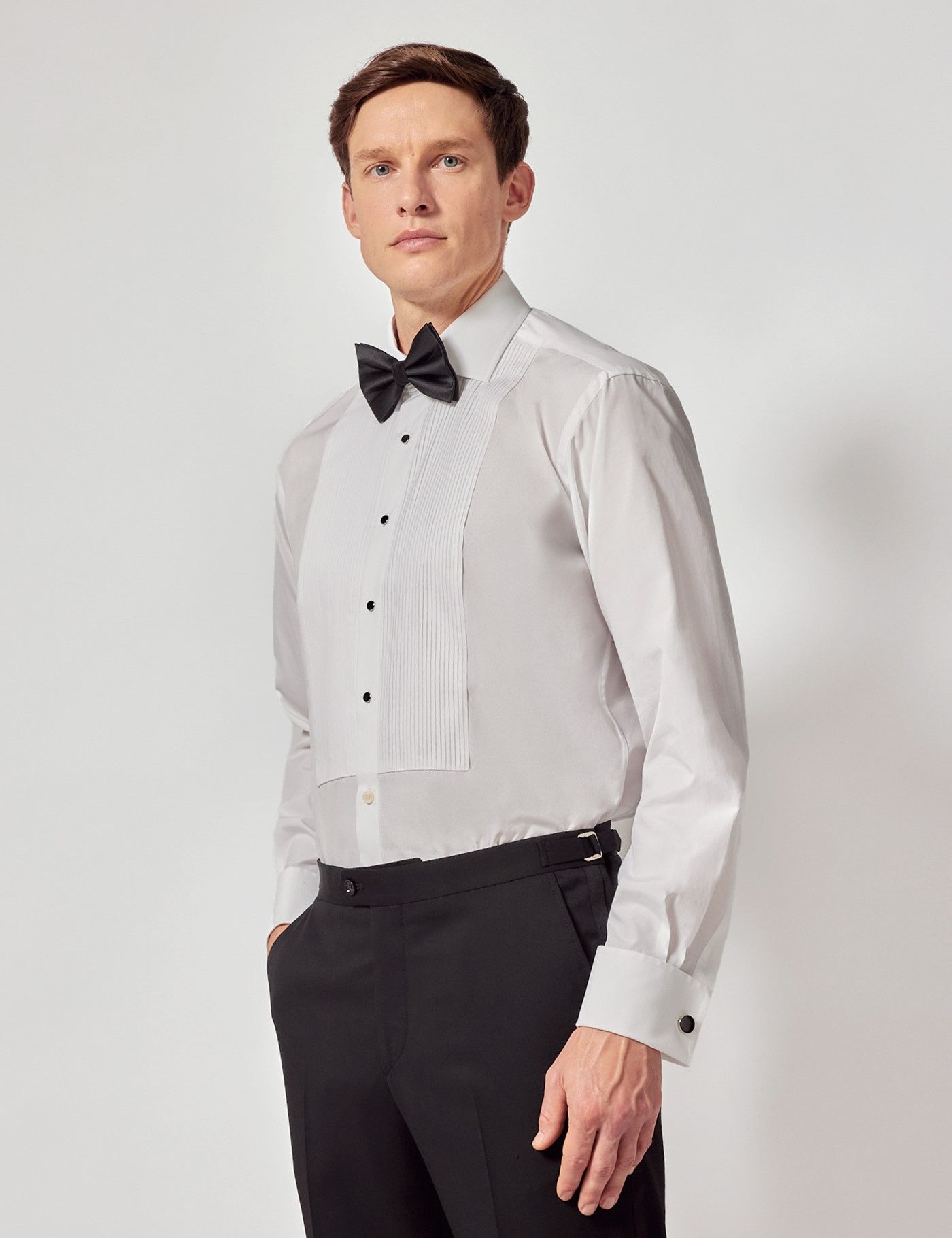 Slim Fit White Pleat Front Evening Shirt