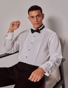 White Pleat Front Slim Fit Evening Shirt - Wing Collar - French Cuff