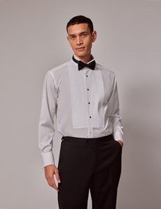 White Pleat Front Slim Fit Evening Shirt - Wing Collar - French Cuff-preview2