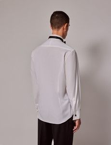 White Pleat Front Slim Fit Evening Shirt - Wing Collar - French Cuff-preview3