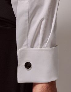 White Pleat Front Slim Fit Evening Shirt - Wing Collar - French Cuff-preview4