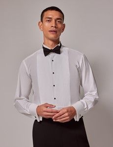 White Pleat Front Slim Fit Evening Shirt - Wing Collar - French Cuff-preview5