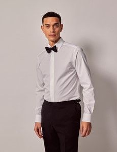White Poplin Fitted Slim Fit Evening Shirt - Waffle Design Collar and Cuff-preview2