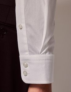 White Poplin Fitted Slim Fit Evening Shirt - Waffle Design Collar and Cuff-preview3