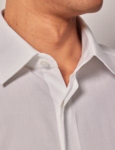 White Poplin Fitted Slim Fit Evening Shirt - Waffle Design Collar and Cuff-preview4