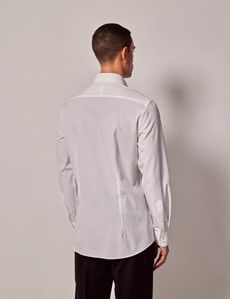 White Poplin Fitted Slim Fit Evening Shirt - Waffle Design Collar and Cuff-preview5