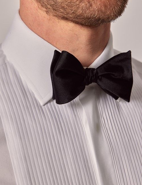 White Pleat Front Fitted Slim Fit Evening Shirt - Double Cuff-preview