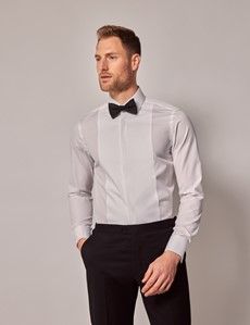 White Poplin Waffle Design Fitted Slim Evening Shirt - French Cuff