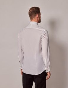White Poplin Waffle Design Fitted Slim Evening Shirt - French Cuff-preview2