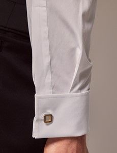 White Poplin Waffle Design Fitted Slim Evening Shirt - French Cuff-preview4