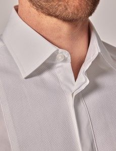 White Poplin Waffle Design Fitted Slim Evening Shirt - French Cuff-preview3