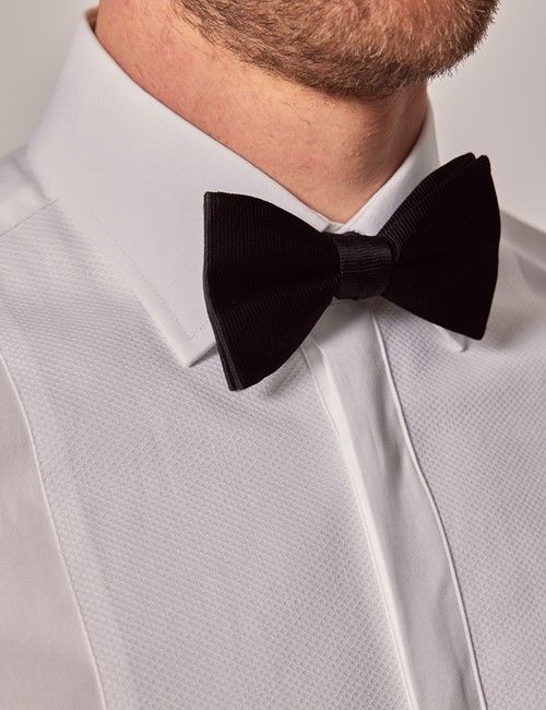 White Poplin Waffle Design Fitted Slim Evening Shirt - French Cuff-preview