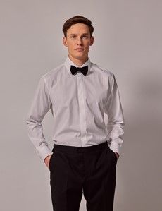 White Poplin Slim Evening Shirt - Waffle Design Collar and Cuff