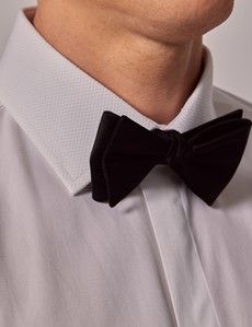 White Poplin Slim Evening Shirt - Waffle Design Collar and Cuff-preview1