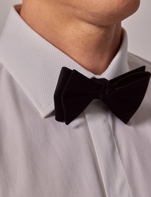 White Poplin Slim Evening Shirt - Waffle Design Collar and Cuff-preview