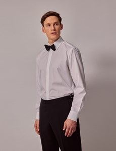 White Poplin Slim Evening Shirt - Waffle Design Collar and Cuff-preview2