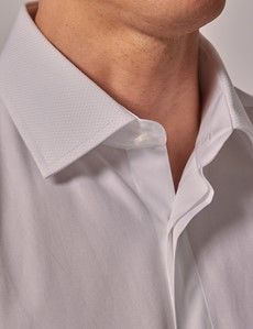 White Poplin Slim Evening Shirt - Waffle Design Collar and Cuff-preview3
