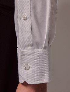 White Poplin Slim Evening Shirt - Waffle Design Collar and Cuff-preview5