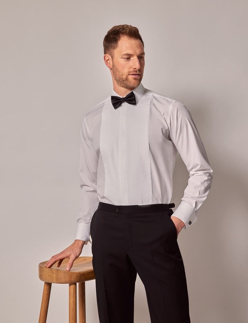 Slim Fit White Pleat Front Evening Shirt