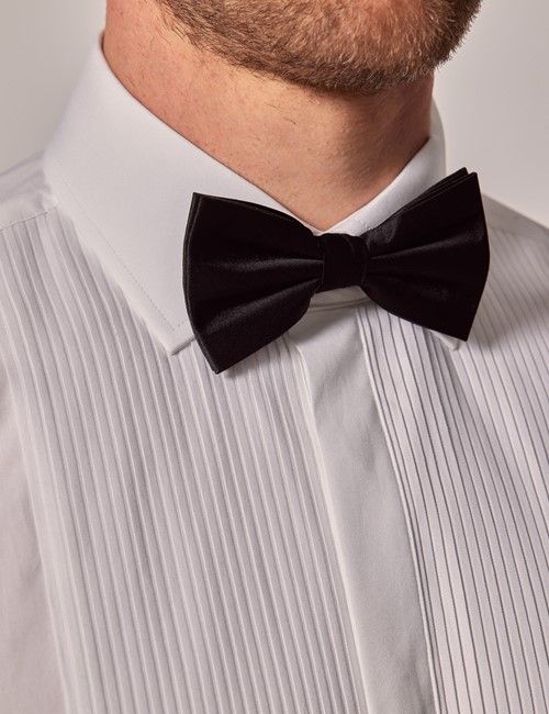 White Pleat Front Slim Fit Evening Shirt - Double Cuff-preview