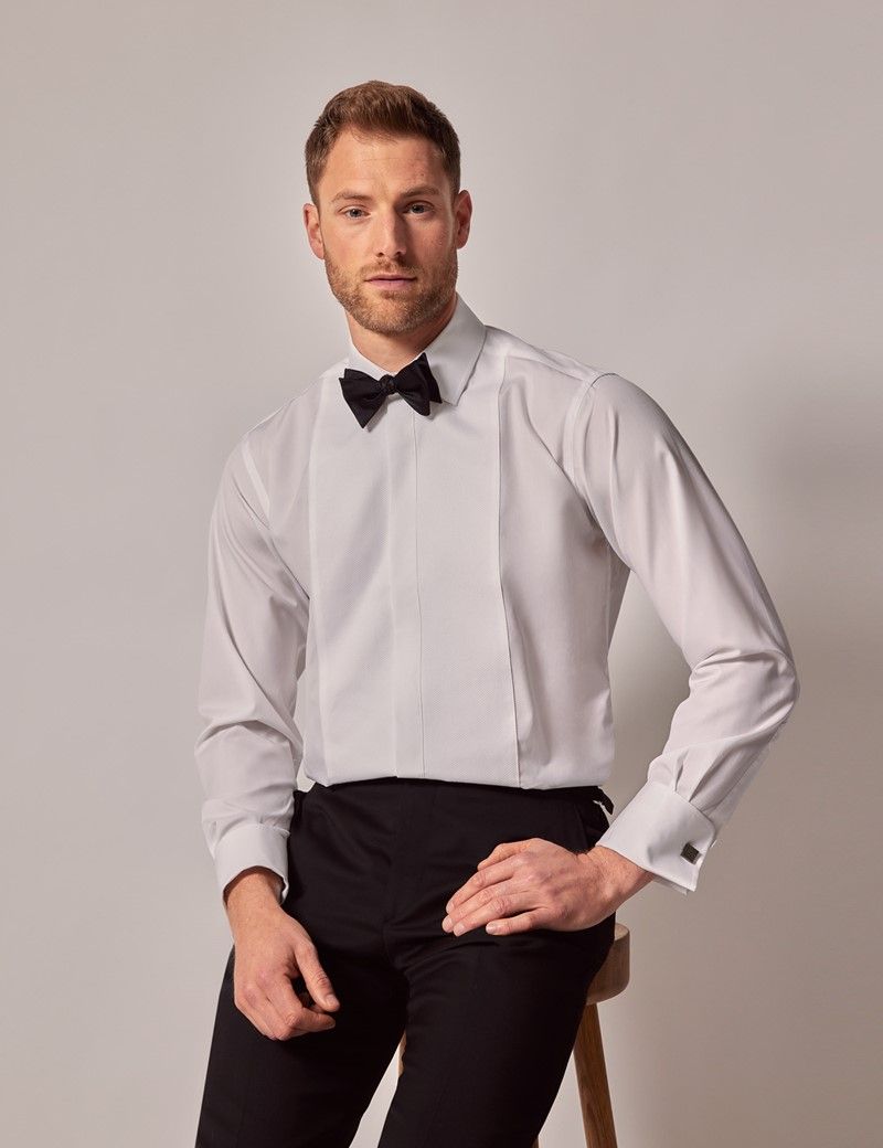 Slim Fit White Waffle Evening Shirt