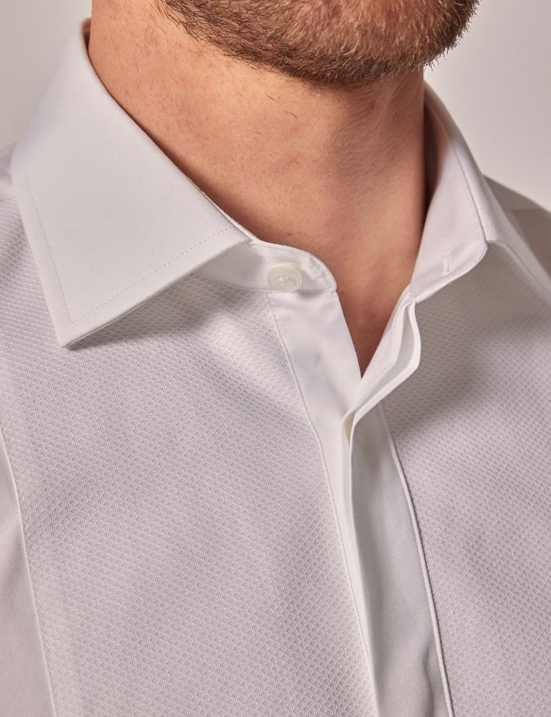 Men's White Waffle Slim Evening Shirt - Double Cuff | Hawes and Curtis