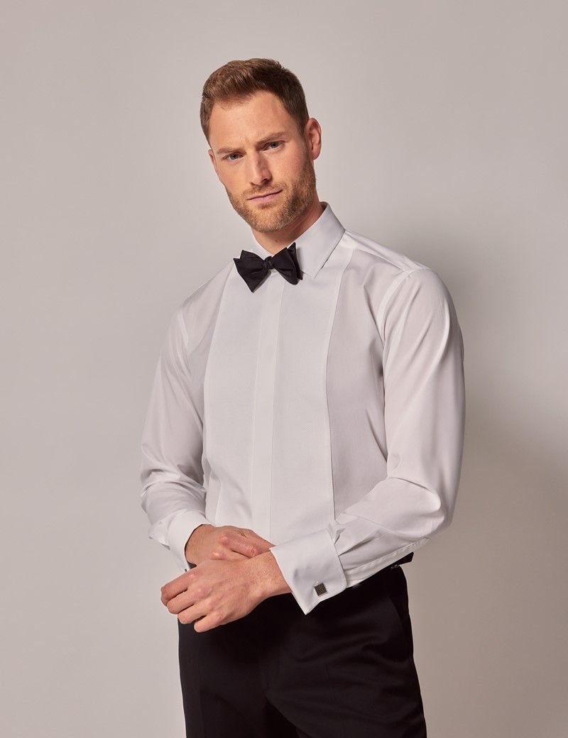 Men's White Waffle Slim Evening Shirt - Double Cuff | Hawes and Curtis