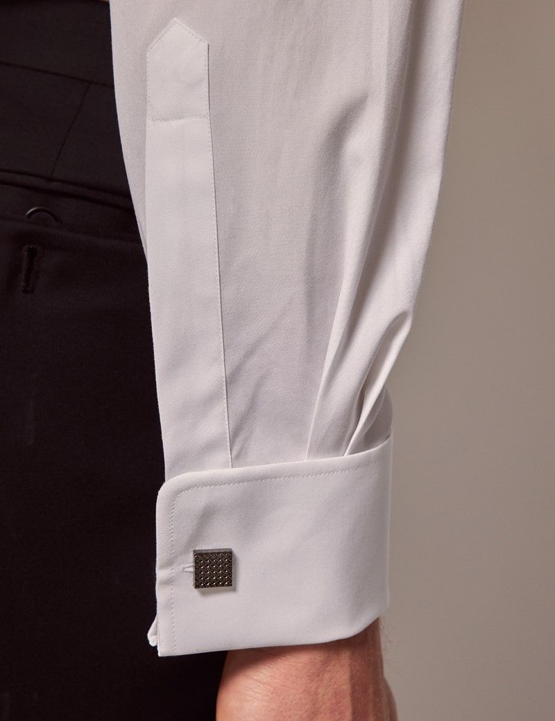 Men's White Waffle Slim Evening Shirt - Double Cuff | Hawes and Curtis