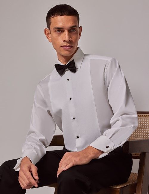 White Waffle Design Classic Fit Evening Shirt - Double Cuff