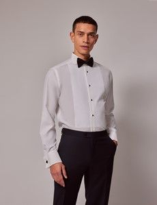 White Waffle Design Extra Slim Fit Evening Shirt - Double Cuff