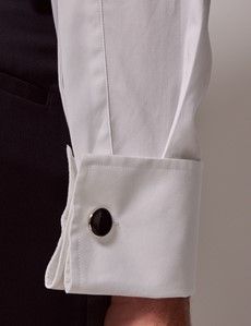White Waffle Design Extra Slim Fit Evening Shirt - Double Cuff-preview3