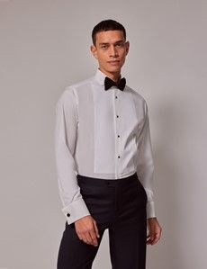 White Waffle Design Extra Slim Fit Evening Shirt - Double Cuff-preview4