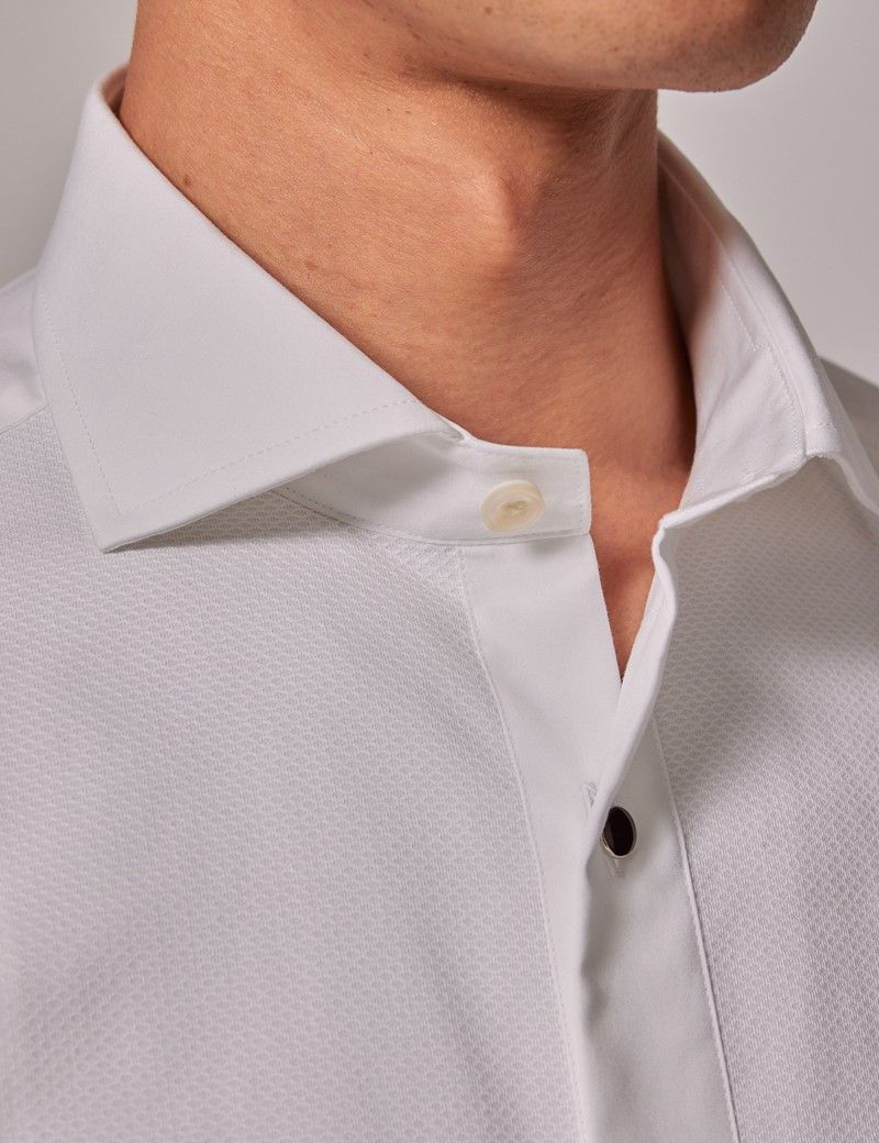 Men's White Waffle Design Extra Slim Fit Evening Shirt - Double Cuff