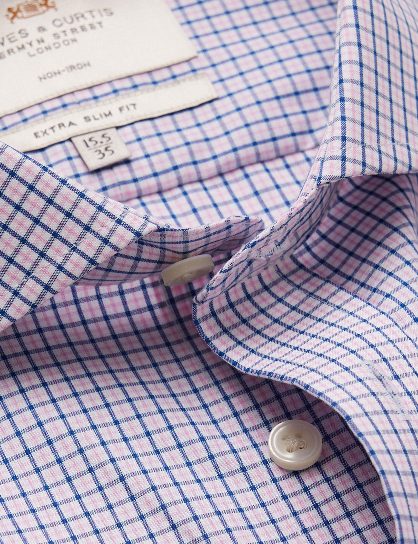 Non-Iron Navy & Pink Plaid Extra Slim Shirt - Windsor Collar-preview