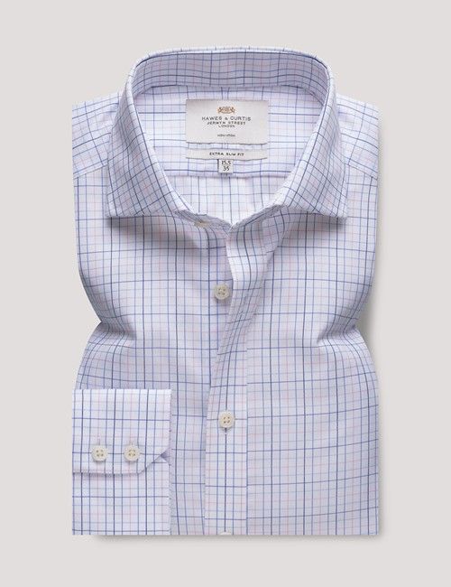 Non-Iron Blue & Pink Multi Check Extra Slim Shirt - Windsor Collar-preview