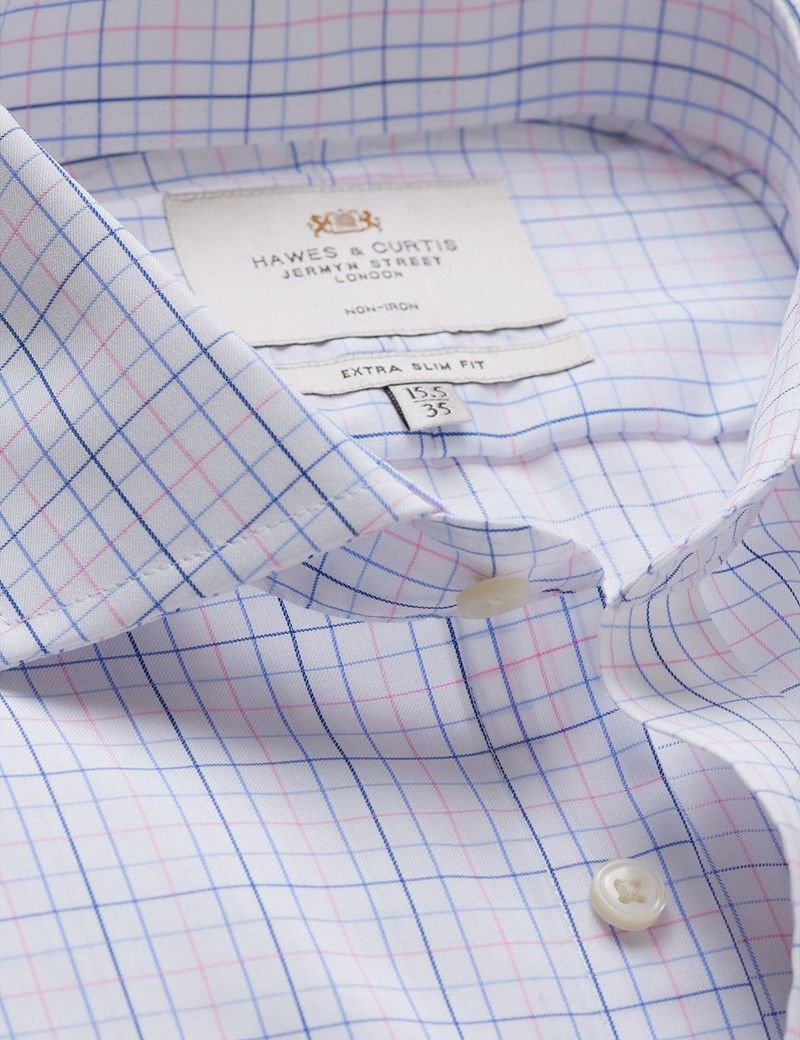 Extra Slim Fit Blue & Pink Multi Plaid Non-Iron Shirt
