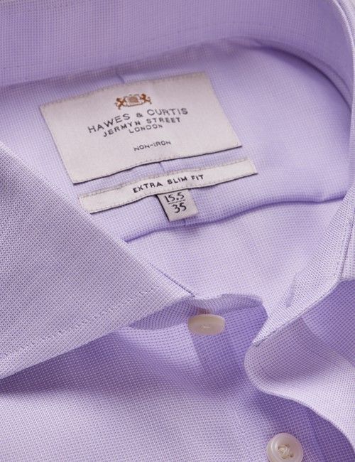 Non-Iron Lilac & White Extra Slim Shirt - Windsor Collar