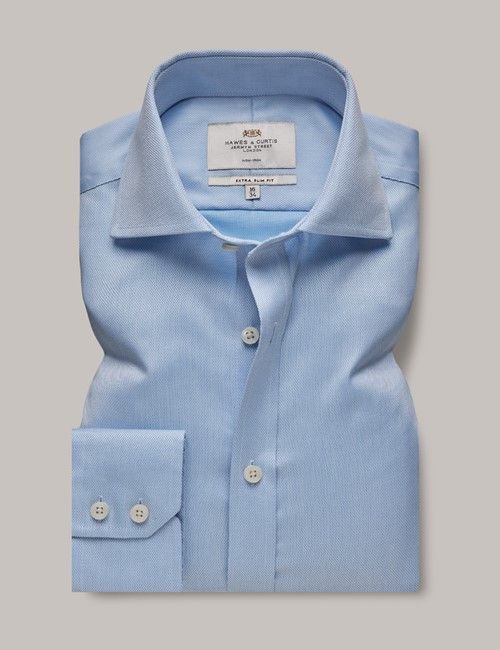 Non-Iron Blue Pique Extra Slim Shirt - Windsor Collar-preview
