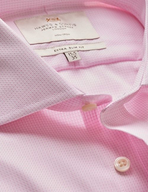 Non-Iron Pink & White Textured Weave Extra Slim Shirt - Windsor Collar