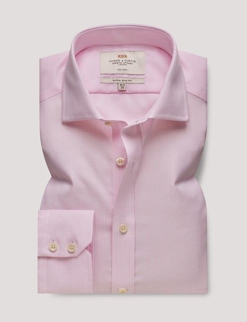 Non-Iron Pink & White Textured Weave Extra Slim Shirt - Windsor Collar-preview