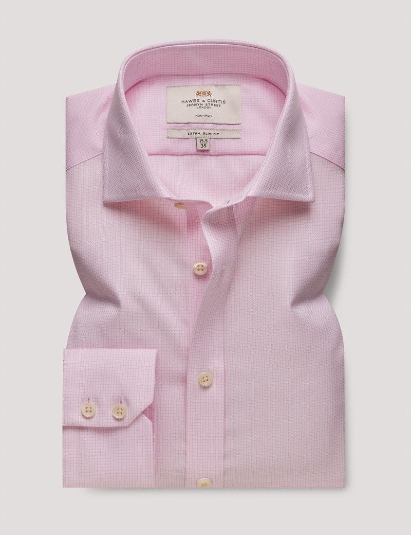 Extra Slim Fit Pink & White Textured Weave Non-Iron Shirt-preview