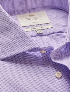 Non-Iron Lilac & White Textured Weave Extra Slim Shirt - Windsor Collar