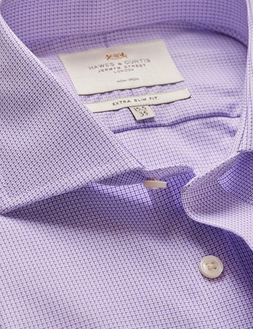 Non-Iron Lilac & White Textured Weave Extra Slim Shirt - Windsor Collar