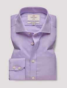 Non-Iron Lilac & White Textured Weave Extra Slim Shirt - Windsor Collar-preview1